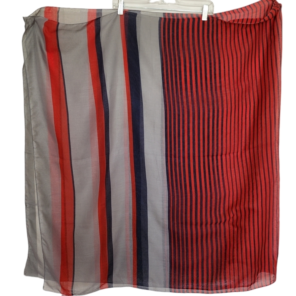 Blue Pacific red gray blue stripe silk & linen blend large scarf wrap